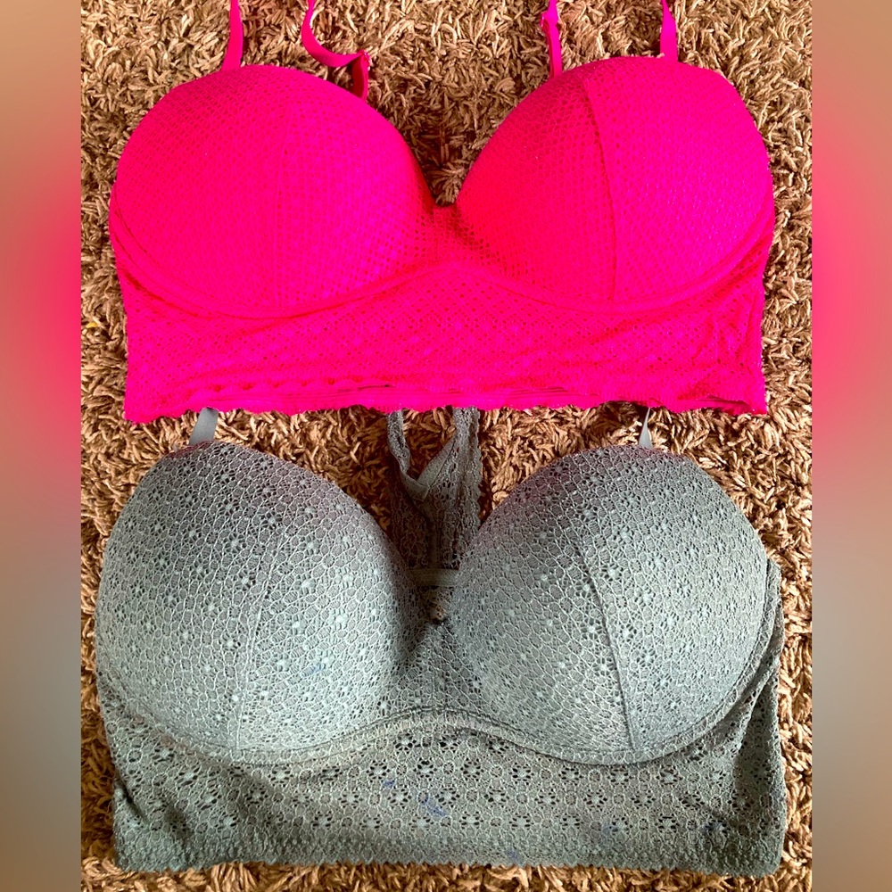Body by Victoria padded no wire lace long line bra in pink and forest green 36D